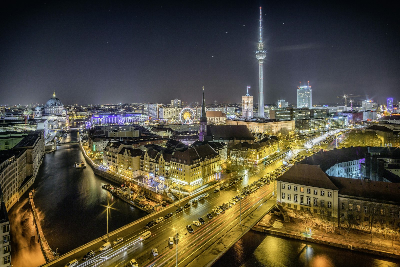 Berlin skyline at night with the TV tower